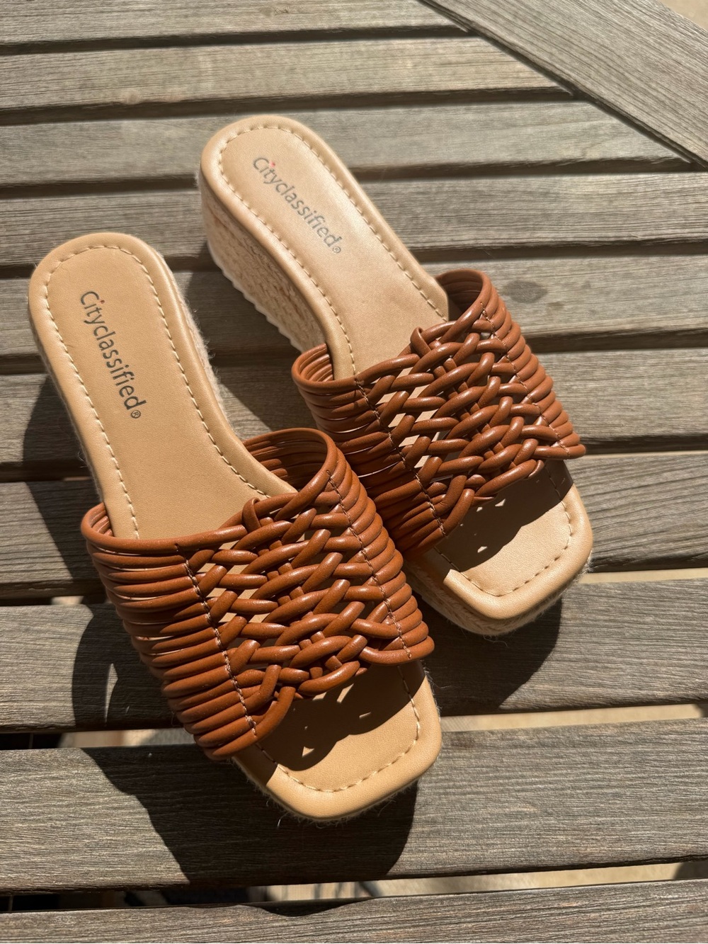 Classified Tan Woven Espadrille Slide Wedges for Women - Picture 3 of 8